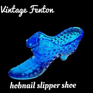 Vintage Fenton Blue Hobnail Glass Slipper Shoe 5.5" L